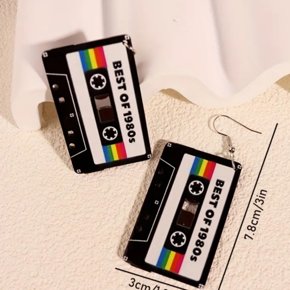Jewelry - NWT Acrylic Best of 1980s Cassette Tape Earrings.